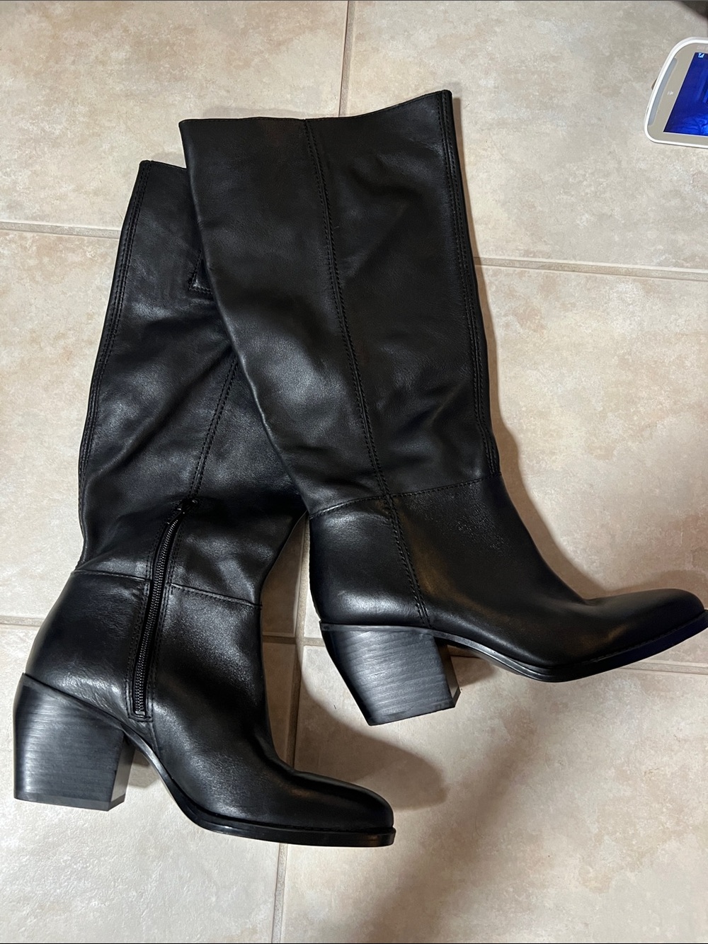 Naturalizer Black Leather Mid-Heel Women's Boots - Knee-High Style, Wide Calf